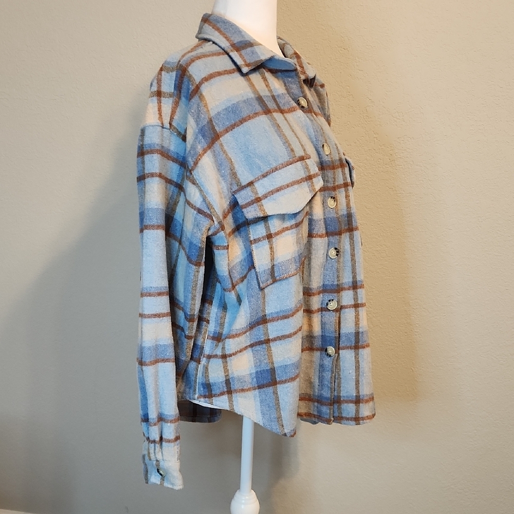 Ford Bronco Blue Brown Plaid Button Down Flannel Large - Picture 3 of 13